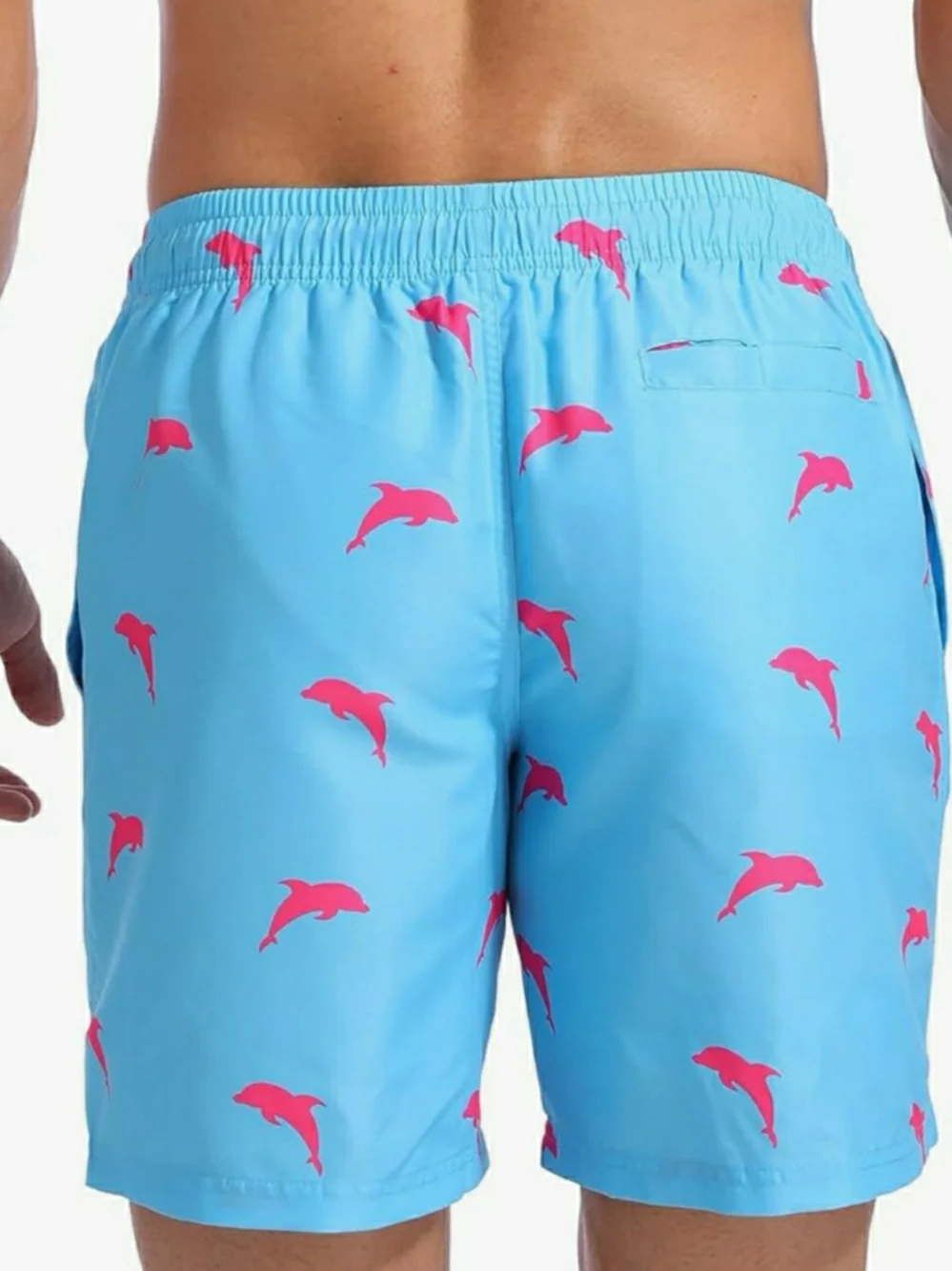 NWT Men's Light Blue W/Pink Dolphin Print Swim Trunks By Biwisy 2xl